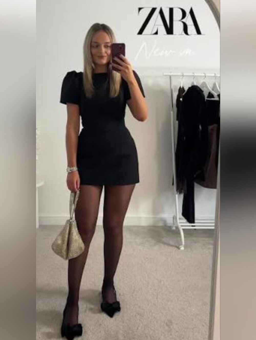 Zara Black Puff-Sleeve Mini Dress